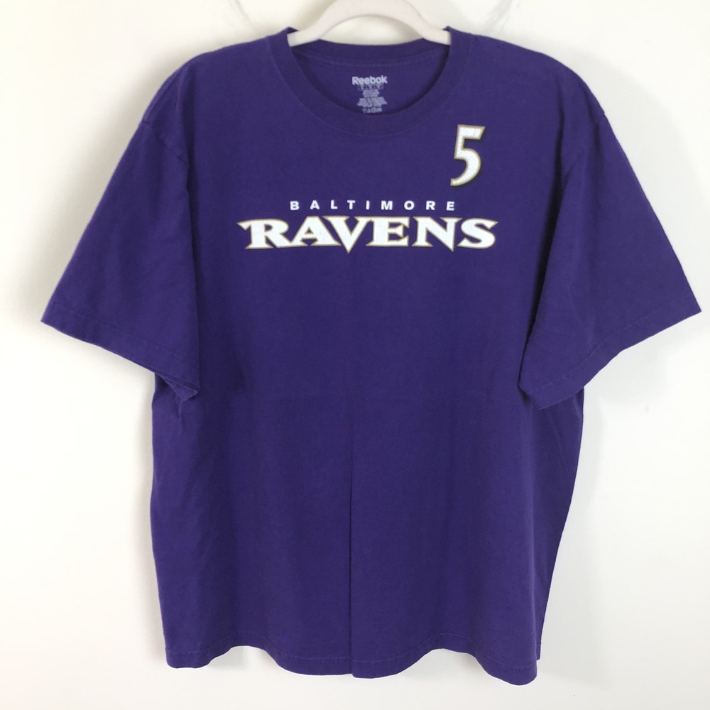 Reebok Baltimore Ravens Joe Flacco #5 T-shirt Jersey Men s Sz XL Purple Football